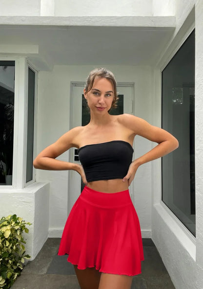 Solid Color High-Waist Skirt Shorts