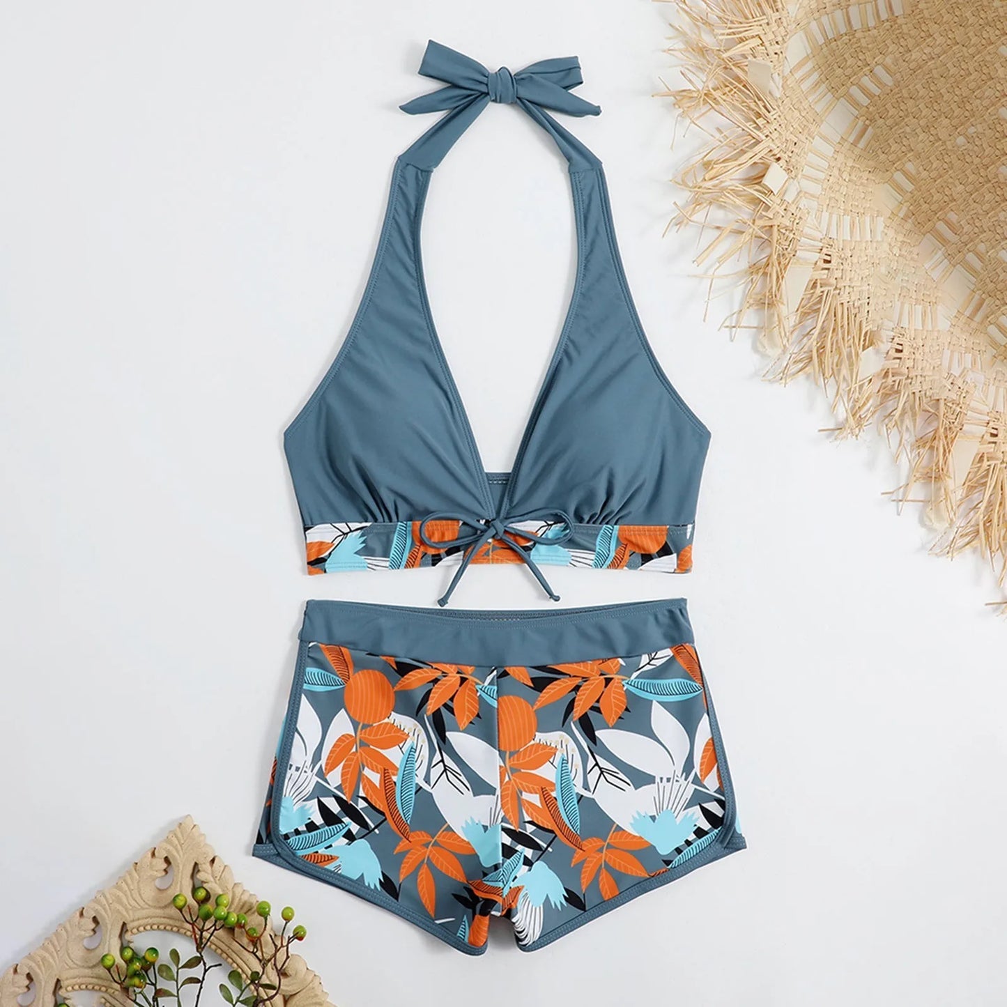 2 Pieces Plant Print Bikinis Set