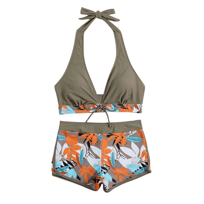 2 Pieces Plant Print Bikinis Set