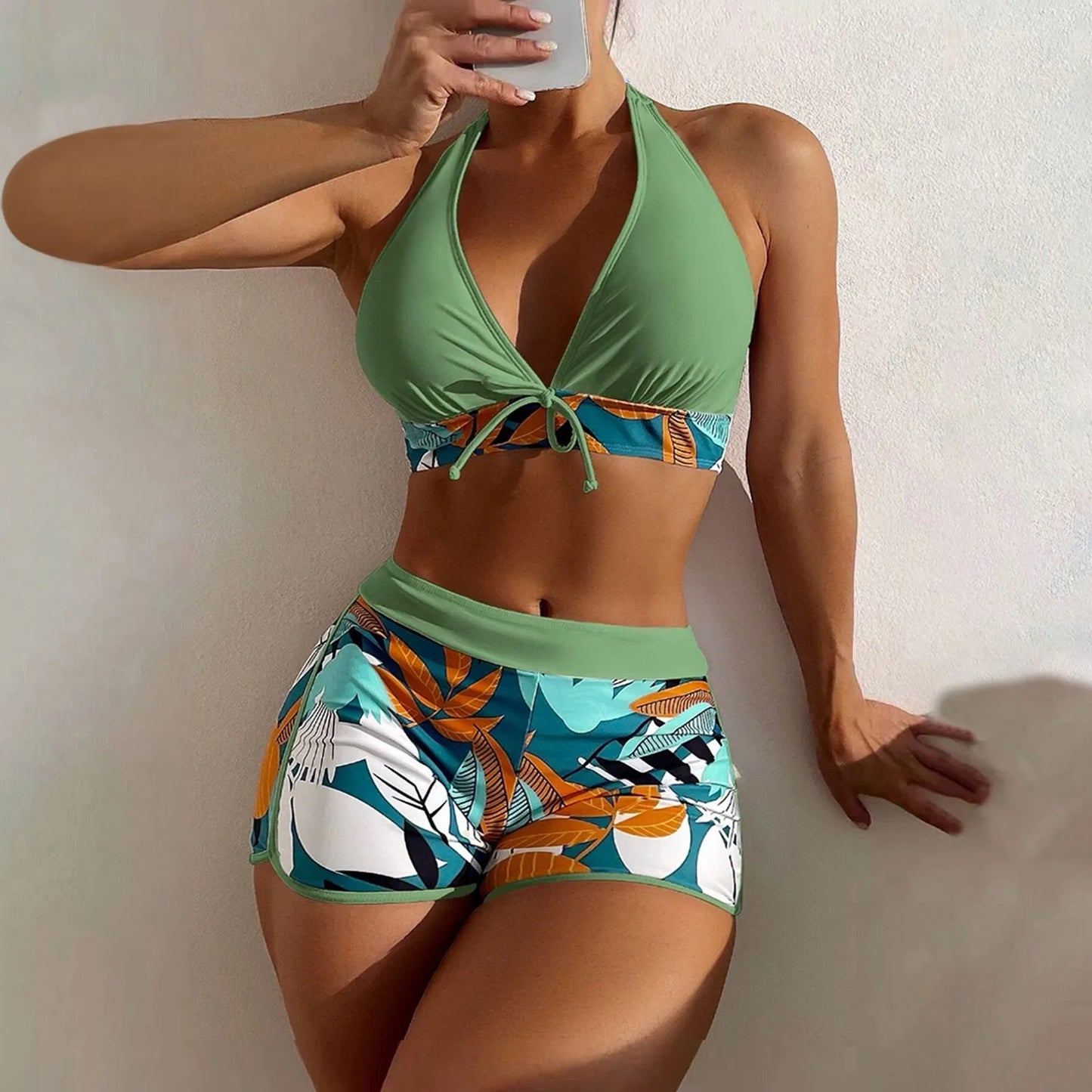 2 Pieces Plant Print Bikinis Set