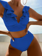 Solid Color Sexy V-neck Ruffle Bikini