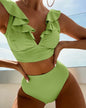 Solid Color Sexy V-neck Ruffle Bikini