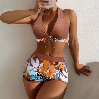 2 Pieces Plant Print Bikinis Set