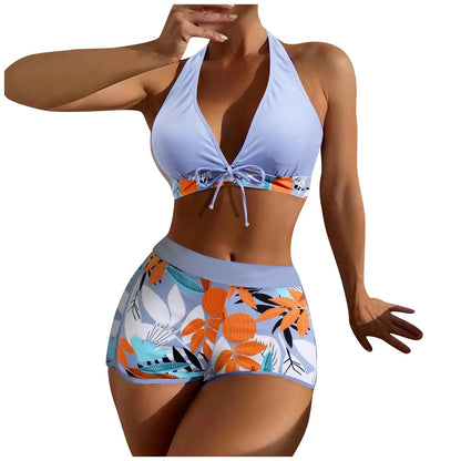 2 Pieces Plant Print Bikinis Set