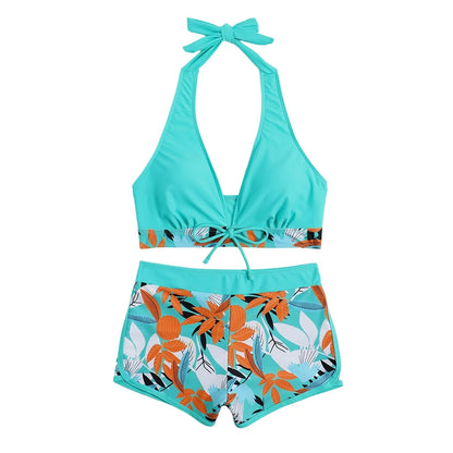2 Pieces Plant Print Bikinis Set
