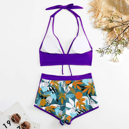 2 Pieces Plant Print Bikinis Set